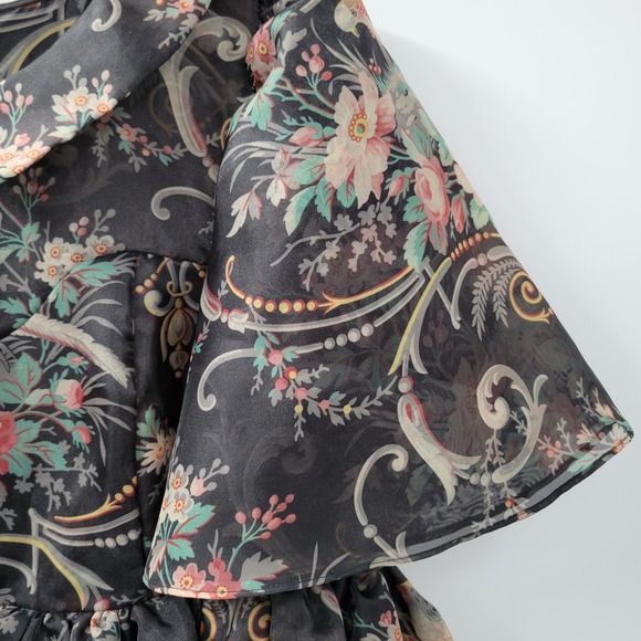 Selkie Lala Land Night in Paris Puff Dress 1X Black Floral Layered Mini Pheasant - Picture 8 of 16